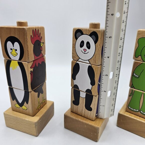 Excellerations Wooden Animal Block Puzzle Stack Build Toy Giraffe Hippo Peg - Picture 3 of 6